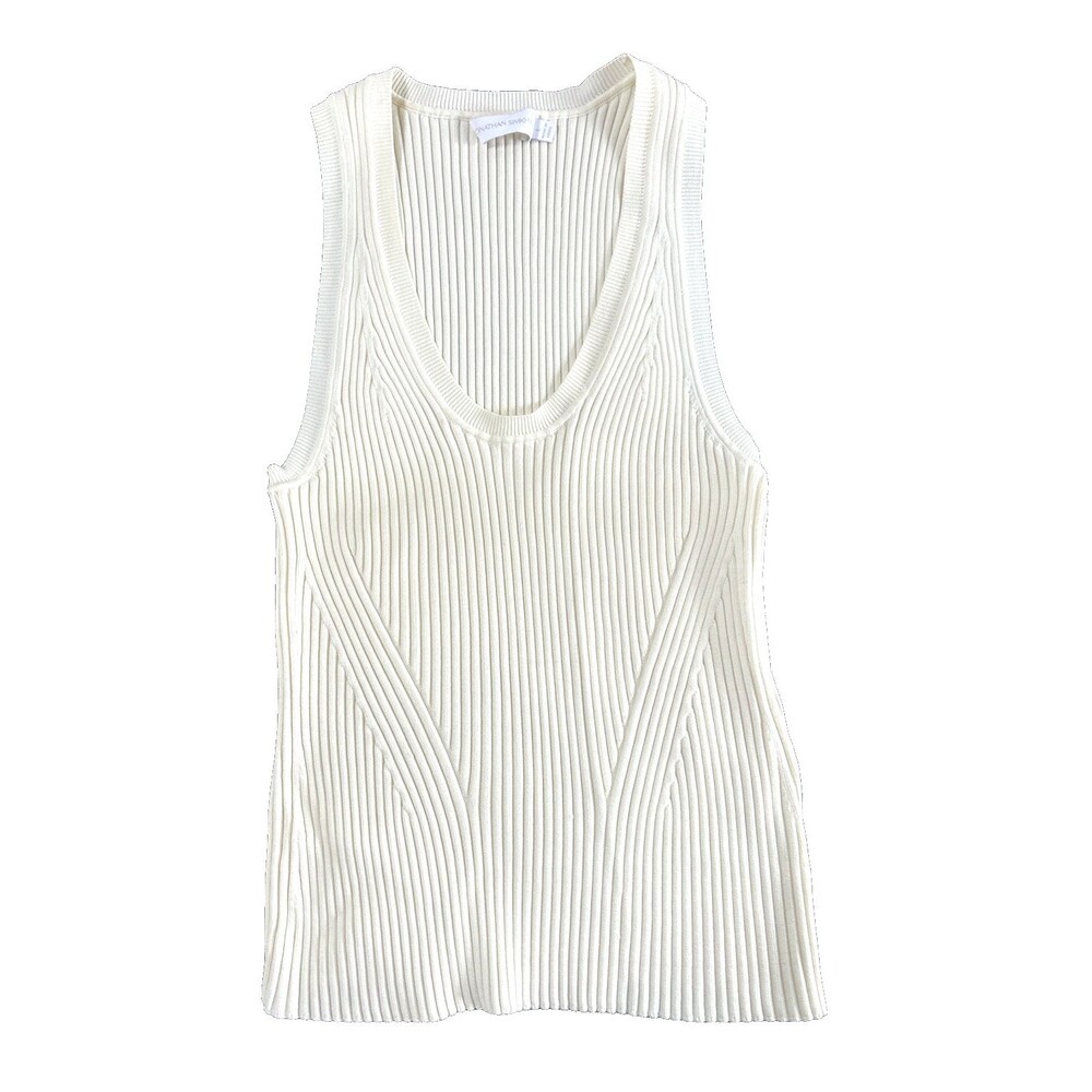 Jonathan Simkhai Liezel Rib Tank Top  Scoop Neck Ivory  Color Size L - Picture 2 of 7